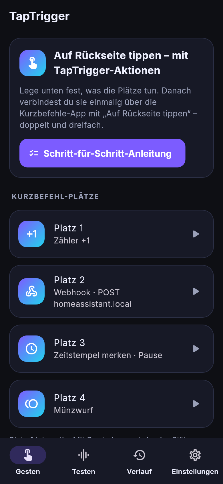 iPhone: vier Plätze mit Aktionen für das Tippen auf die Rückseite und eine Schritt-für-Schritt-Anleitung
